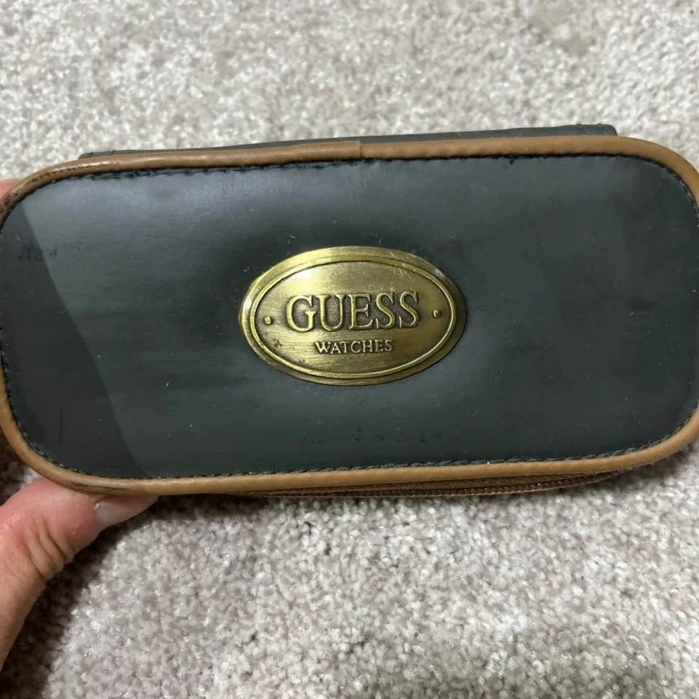 Vintage Guess Watches Travel Case Grey Tan Zippered Watch Storage Organizer